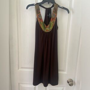 Dark Brown Halter Dress with sequined neckline